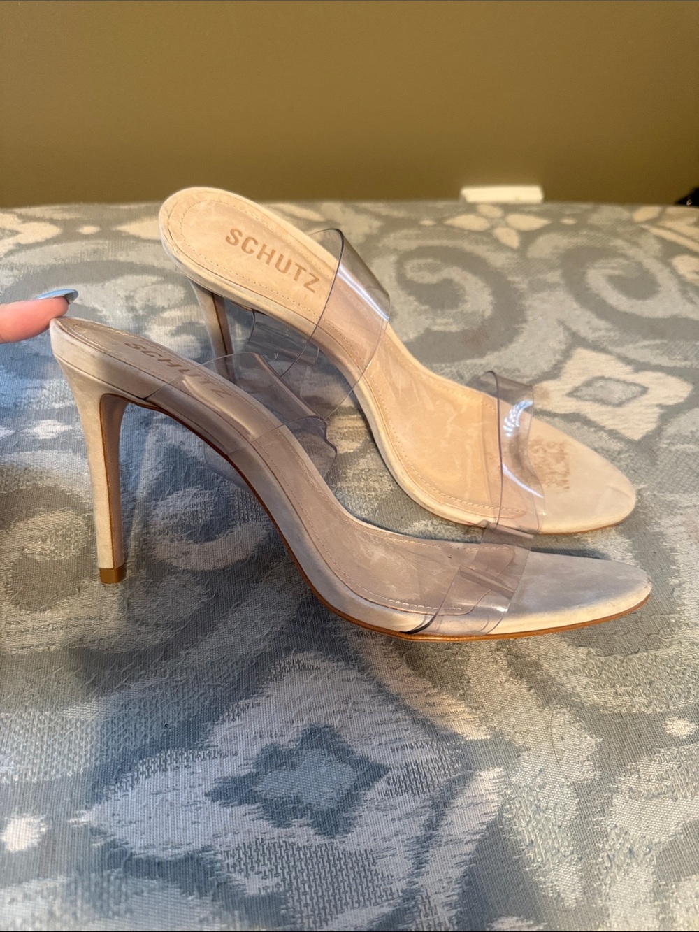 SCHUTZ Arielle Clear Strap Beige Stiletto Sandals